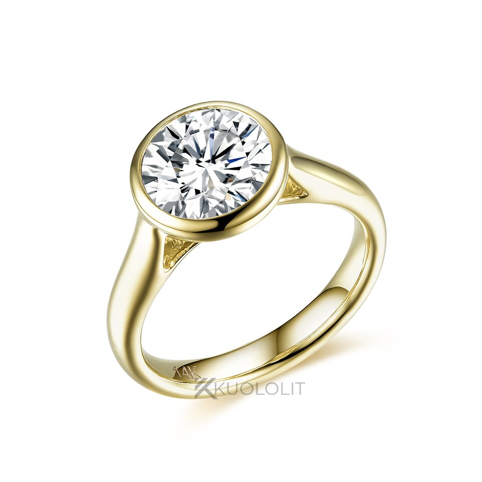 2.5CT Round Moissanite Ring for Women Soild 18K 14K Yellow Gold Bezel Set Diamond Ring  for Engagement Christmas Gifts