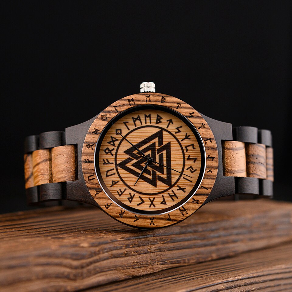 Men Watches Zebra Wood Vintage Watch for Men Come With Bamboo Box Thanksgiving Christmas Gift