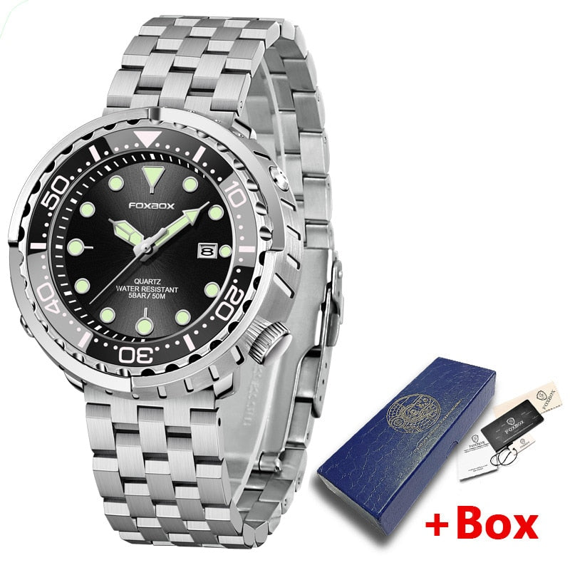 New Men Watches 5ATM Sports Waterproof Quartz Wristwatch Luminous Clock with Steel Bezel Watch for Men Relogio Masculino+Box