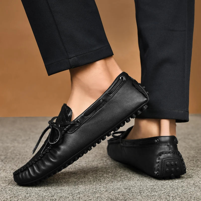 Genuine Leather Casual Shoes Men Summer Luxury Flats Mens Loafers High Quality Slip On Black Weave Office Handmade Driving Shoes