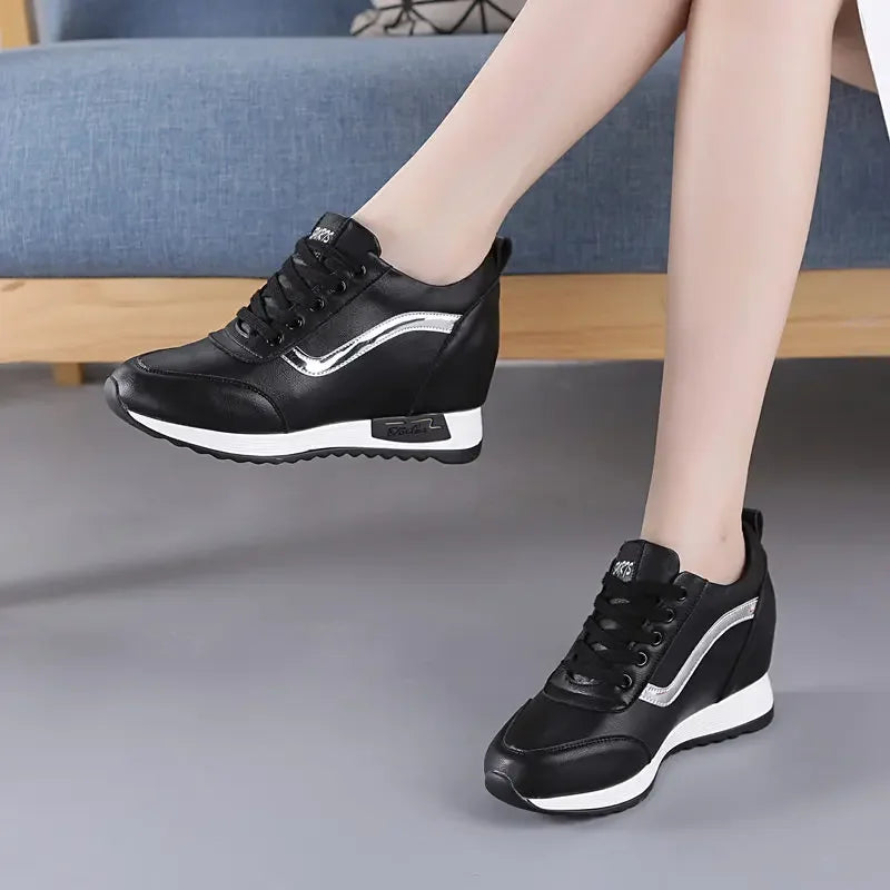 Microfiber Leather Women Casual Shoes 7cm Platform Wedge Women Fashion Sneakers Winter Autumn Air Mesh Women Winter Shoes