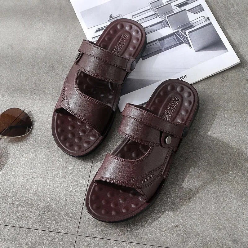 Men Leather Sandals Summer Classic Men Shoes Slippers Soft Sandals Men Roman Comfortable Outdoor Walking Footwear