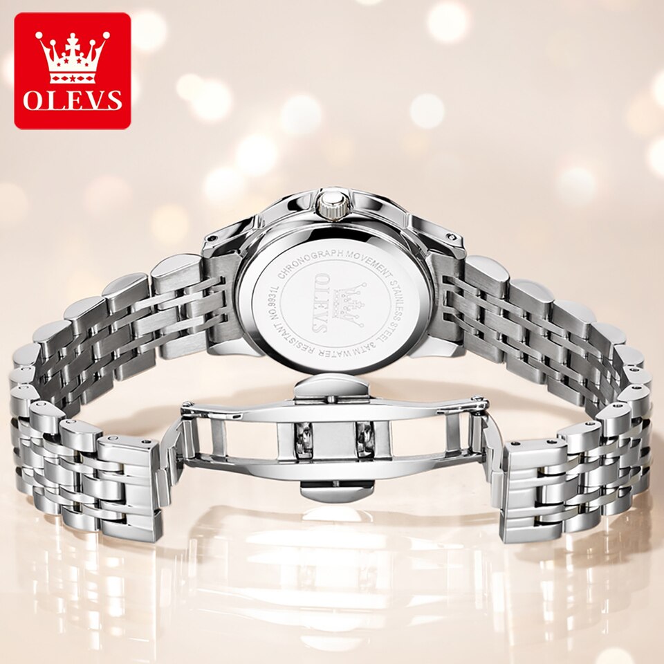 OLEVS Quartz Watch for Women Solid Stainless Steel Strap Rhombus Design Elegant Ladies Wristwatch Bracelet Necklace Gift Box Set