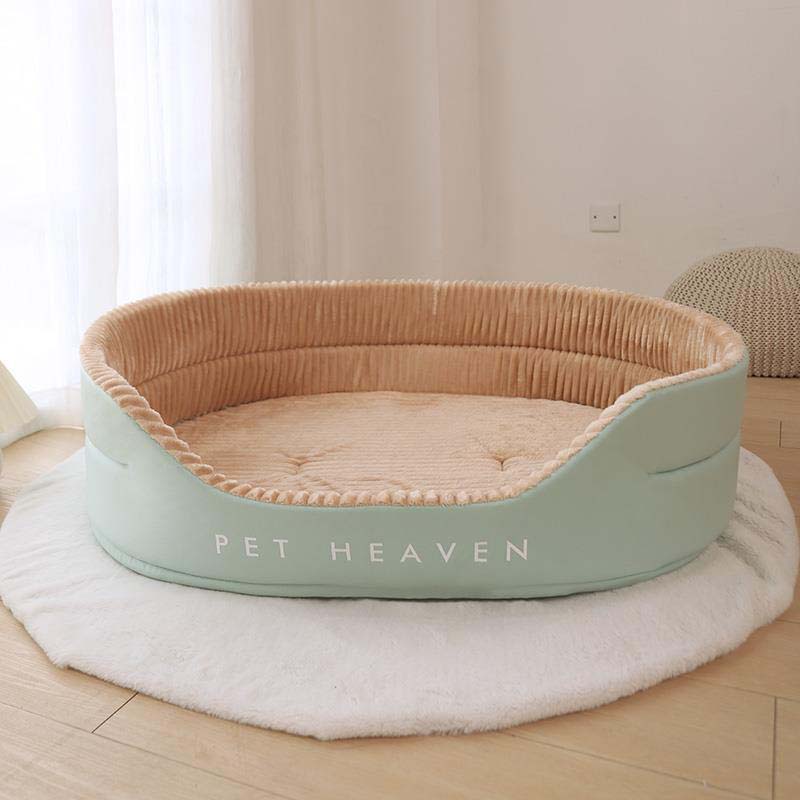 Autumn Winter Dog Bed Removable Washable Kennel Pet Large Sofa Plus Velvet Thick Deep Sleep Cushion Puppy Mat Dog Accessories light green, 47x35x17cm(5kg)