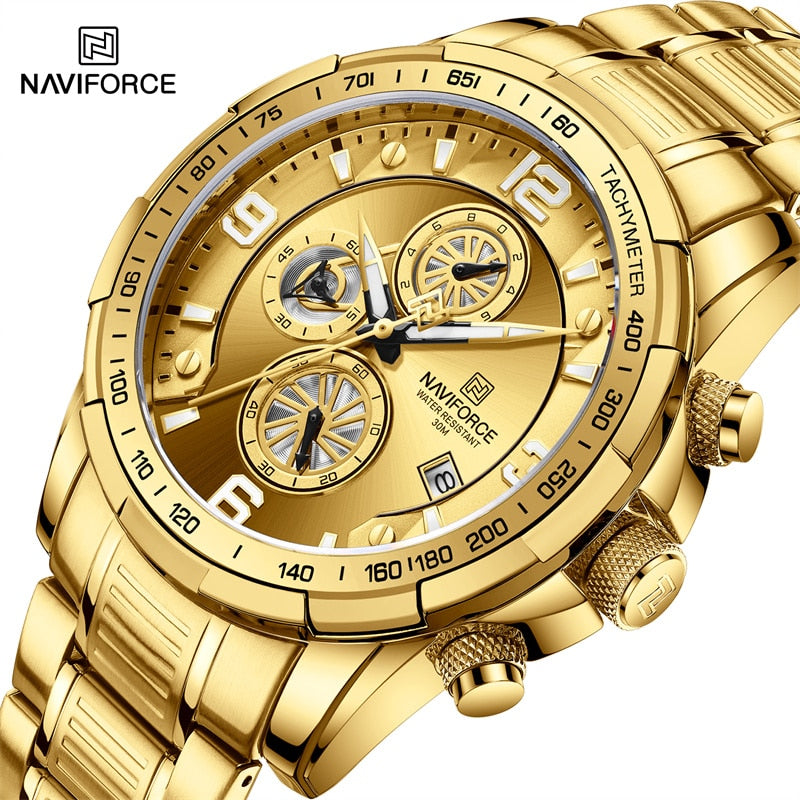 Temperament Men Luxury Fashion Design Gold Men Watches Multifunction Luminous Quartz Male WristWatch Relogio Masculino