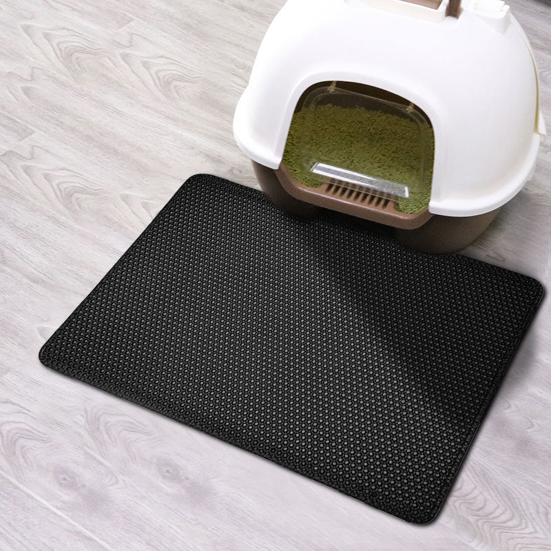 Waterproof Pet Cat Litter Mat Double Layer Pet Litter Box Mat Non-slip Sand Cat Pad Washable Bed Mat Clean Pad Products Black, 30X30CM