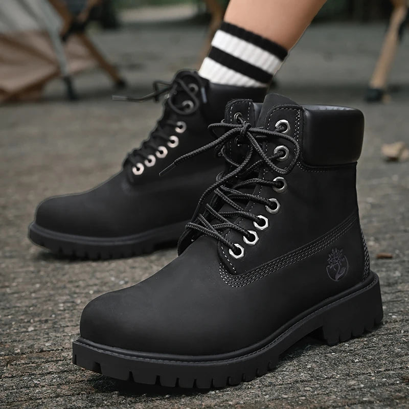 Men High Top Boots Men's Leather Shoes Winter Fashion Plush Warm Shoes Outdoor Sneakers Lace Up Non-Slip Ankle Boots Male