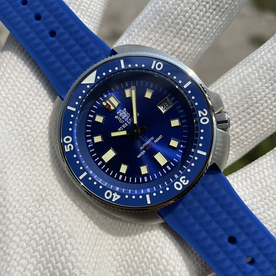 New Men SD1970 SteelDive Mechanical Watch Brand 44MM Men NH35 Dive Watch with Ceramic Bezel Watch 70BL-SWF Blue-ogo, China, NH35 Movt