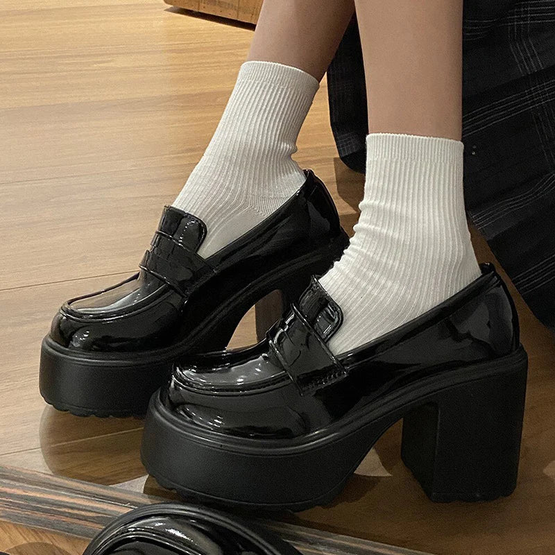 High Heels Loafers Women Shoes Retro Chunky Heels Pumps Woman Uniform College Platform Mary Jane Shoes Ladies