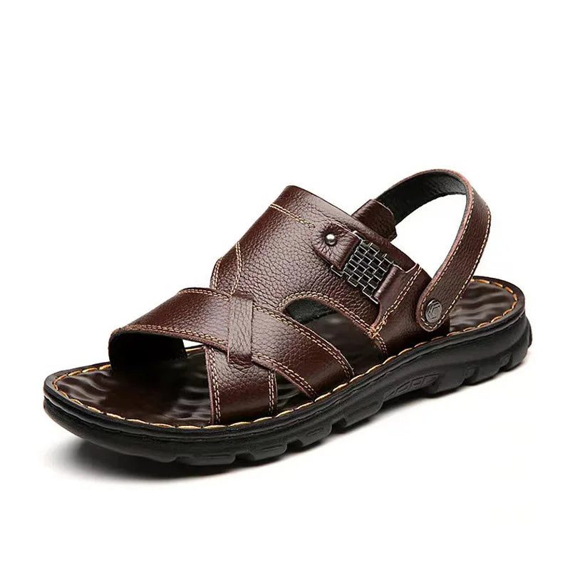 Men's Sandals Non-slip Genuine Leather Sandals Soft Slippers  Flat For Mens Casual Shoes Sandalias