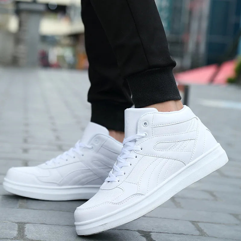 Trendy Brand Couples Skateboard Sneakers Leather High Top Mens White Casual Shoes Platform Anti-slip Male Casual Sneakers