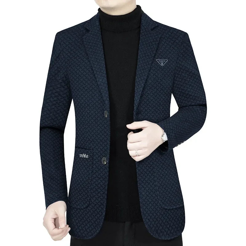 New Men Business Blazers Checkered Casual Coats High Quality Spring Slim Navy Blue, 4XL Asian size