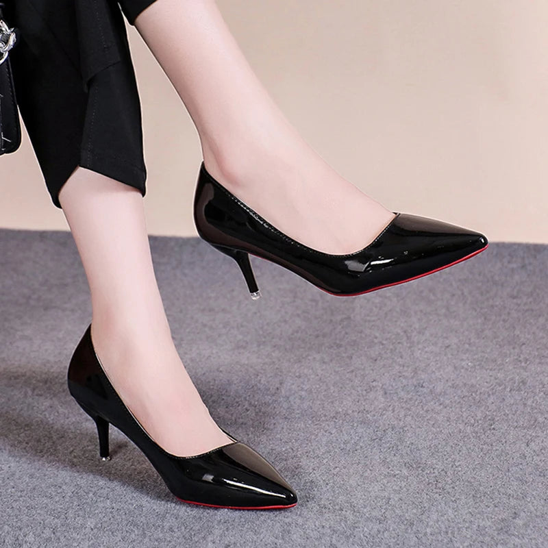 Classic Black Stiletto Heels Pumps Women Spring Patent Leather Office Shoes Woman Plus Size Toe High Heels Shoes