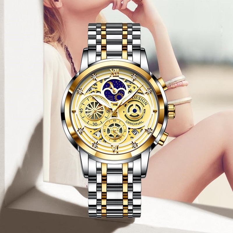 Ladies Watch Woman Luxury Fashion Waterproof Watch for Women Watches Quartz Stainless Steel Clock Gift Relogio Feminino+Box