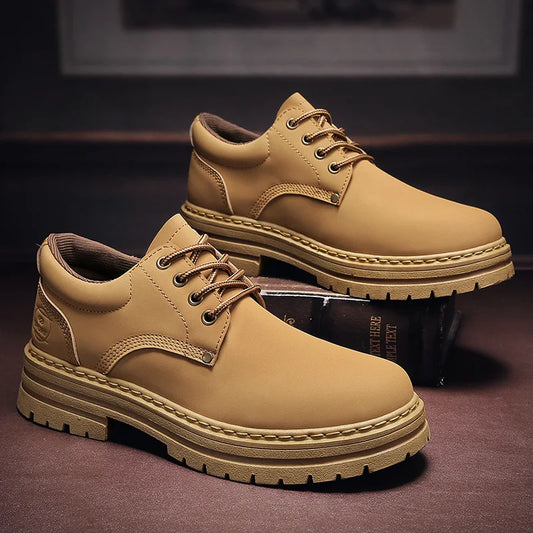 New Fashion Work Shoes Spring Autumn Lace up Leather Shoes Brand Comfy Office Style Leisure Walk Oxfords Men Casual Shoes