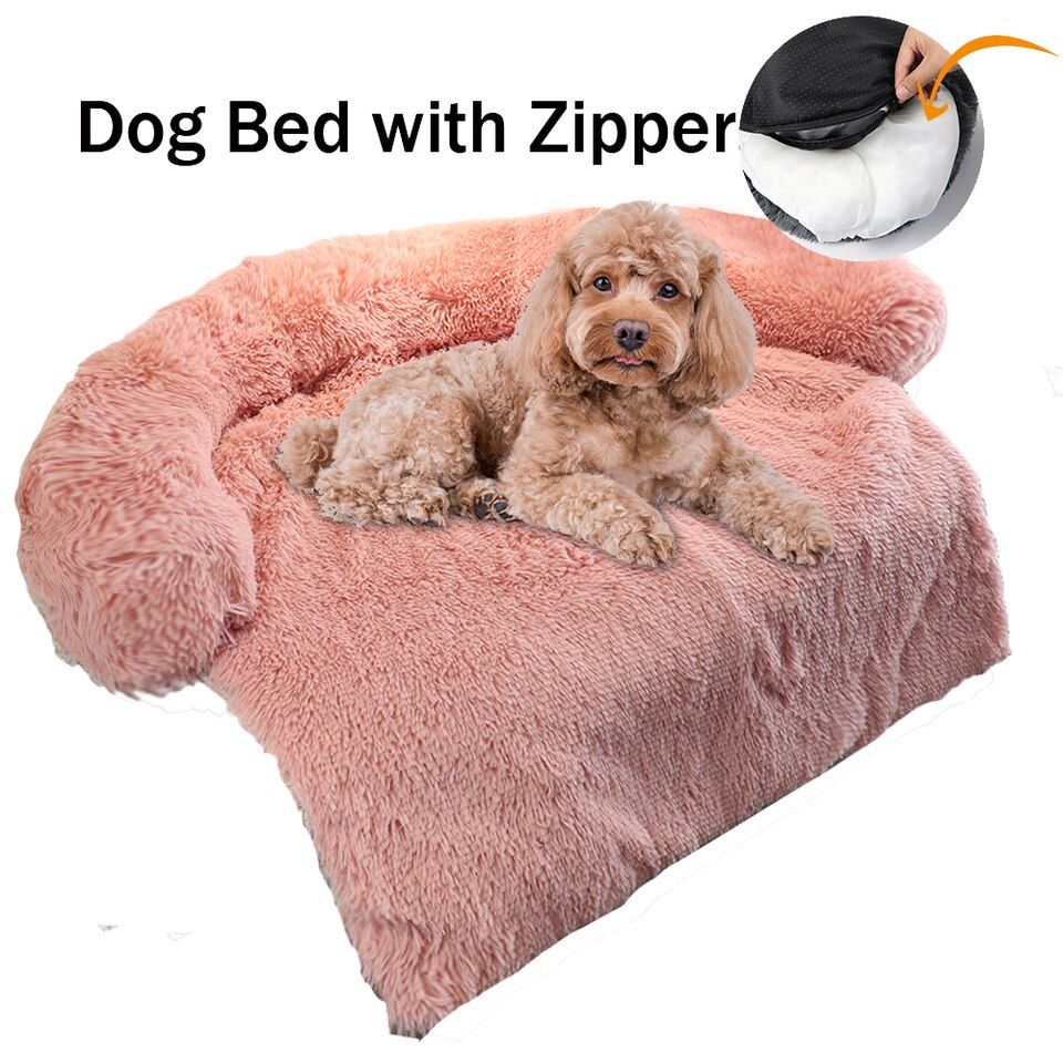 Super Large Dog Bed Round Washable Pets Bed Winter Warm Sleeping Plush Dog Kennel Cat Mats Puppy Cushion Mat Dog Cat Supplies 3028 zipper pink, XS