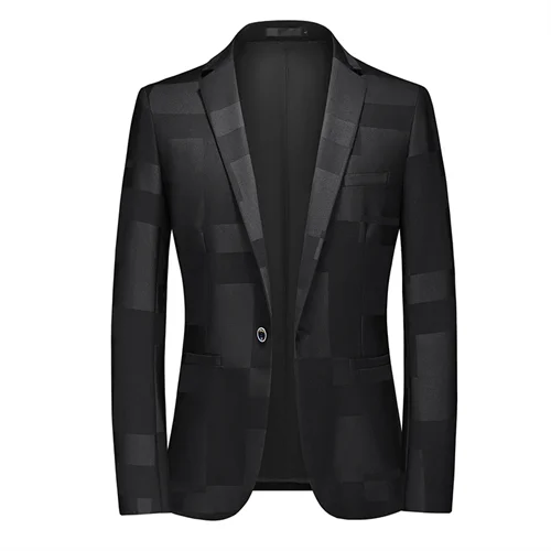 New Men Business Social Summer Single breasted Thin Dress Jacquard Blazers black 1, Asian 4XL (Eur XL), CHINA