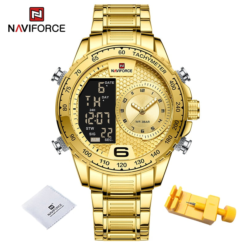 NAVIFORCE Luxury Brand New Watch for Men Stainless Steel Dual Display Quartz Wrist Watches Waterproof Military Sports Male Clock