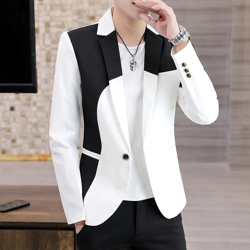 New Splicing Men Blazers Slim Fit Business Casual Suit Jacket WHITE, L