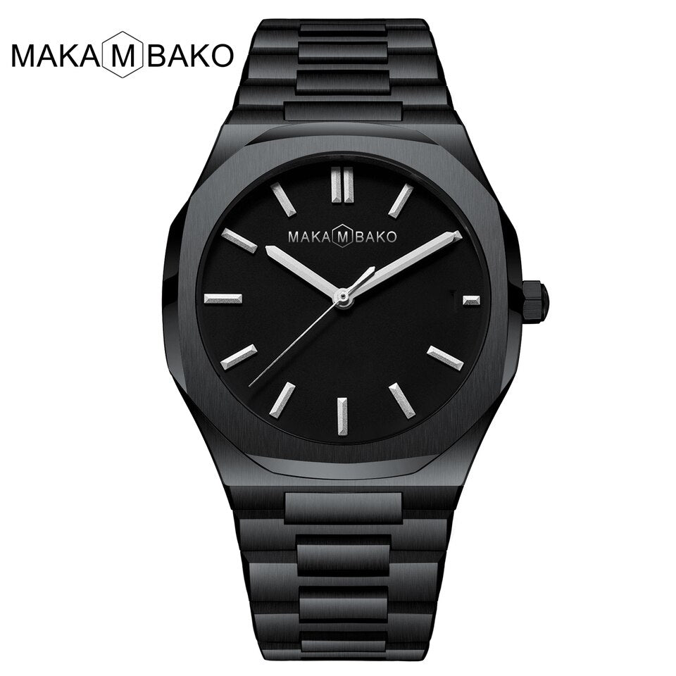 Original Top Brand All Black Stainless Steel Men Wristwatch Classic Business Waterproof Japan Movement Quartz Watch For Men 5015H2