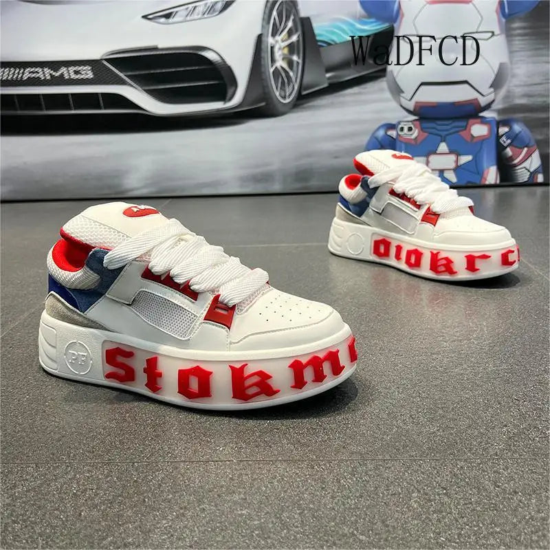 Sneakers Casual Men Designer White Shoes Fashion Microfiber Leather Fabric Breathable Height Increased Flat Platform Board Shoes