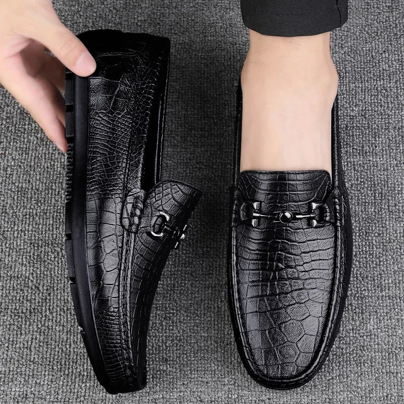 Spring Luxury Brand Loafers Shoes Men Classic Genuine Leather Mens Slip-On Driving Shoes Pattern Casual Moccasins Office Shoes