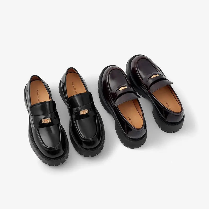 Platform Loafers Women Genuine Cow Leather Penny Flats Round Toe Slip On Female Chunky Casual Shoes Handmade