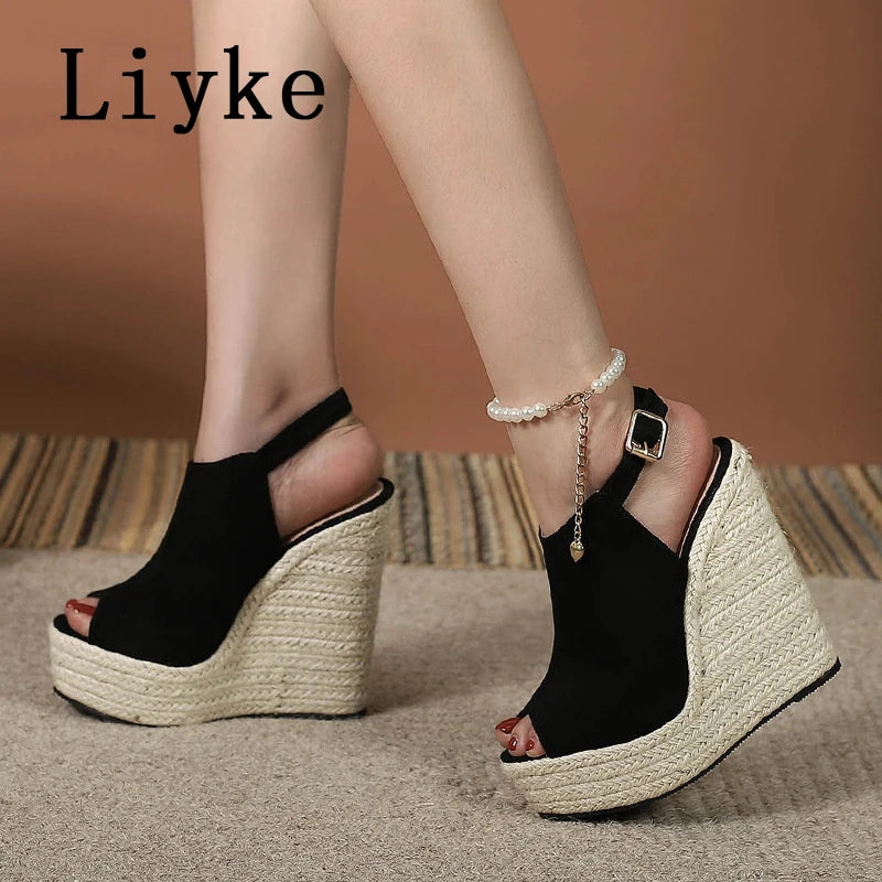 Summer Peep Toe Wedges Sandals For Women Fashion Buckle Strap Platform High Heels Casual Gladiator Shoes Female Sandalias