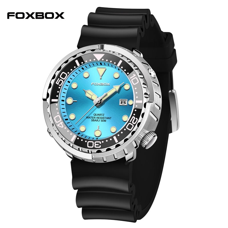 Men Watch 50M Waterproof Luminous Sport Wristwatches Rotating Bezel Quartz Watches with Auto Date Relogio Masculino Sky Blue, China