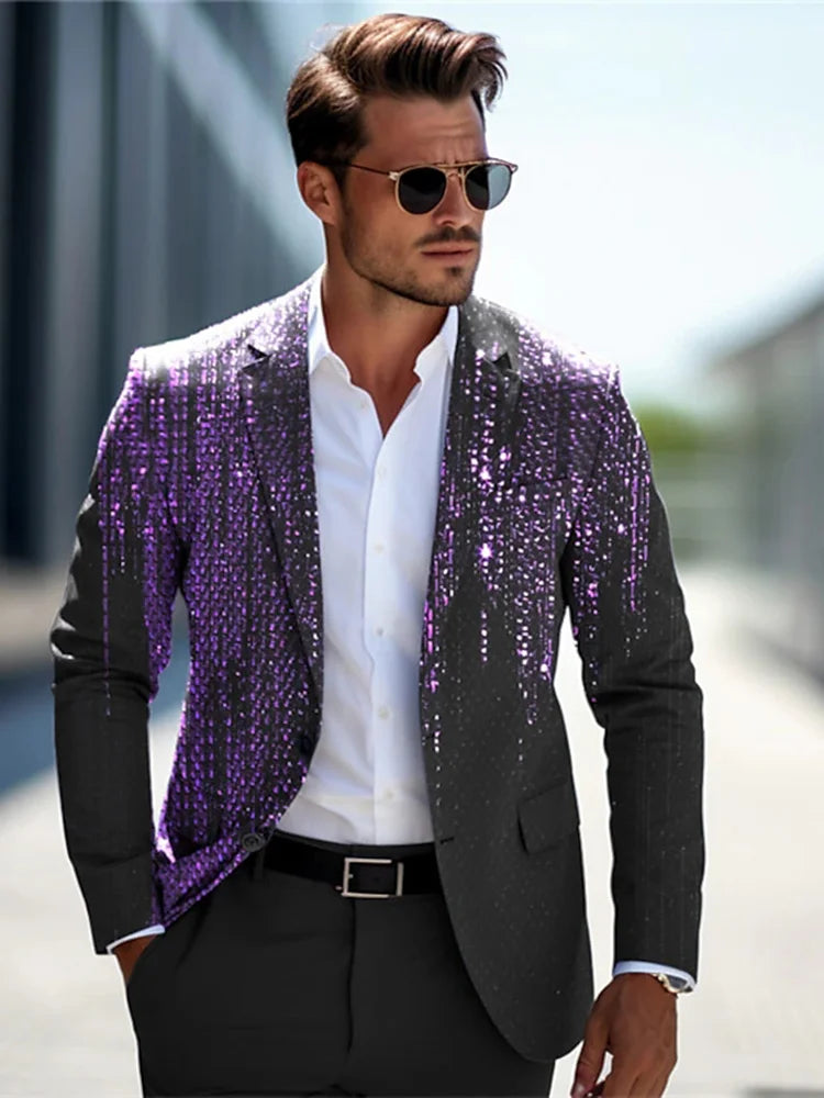 New Men Boutique Business Printing Casual Hot Gold Blazer purple, XXL