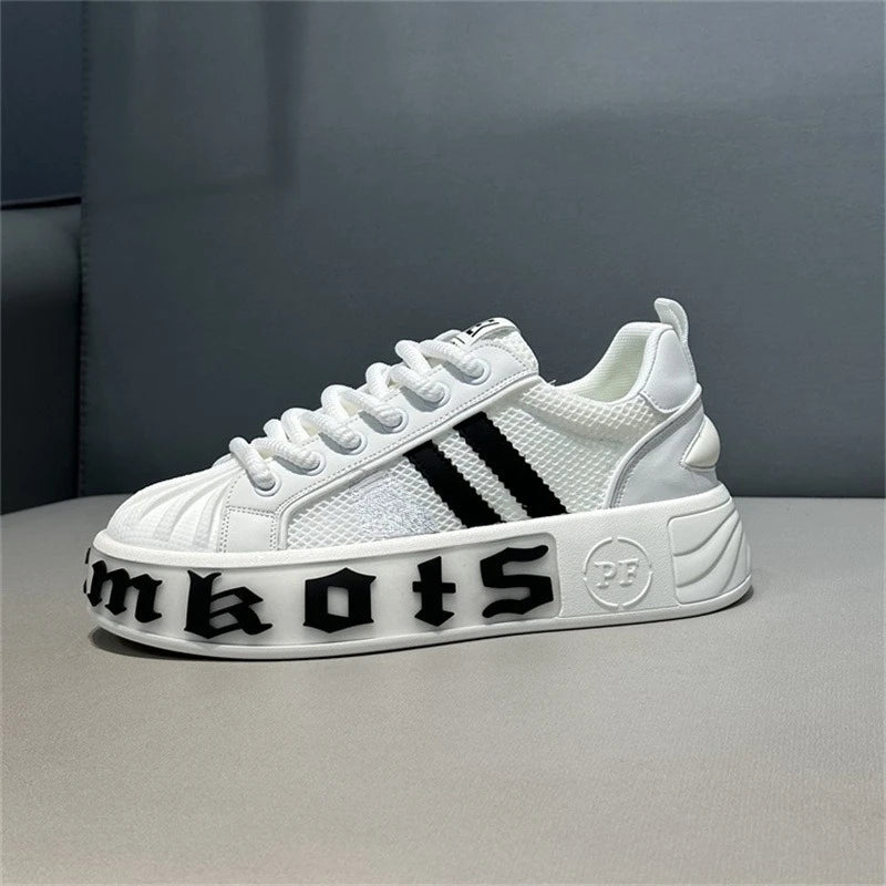 Sneakers Casual Men Designer White Shoes Fashion Microfiber Leather Fabric Breathable Height Increased Flat Platform Board Shoes