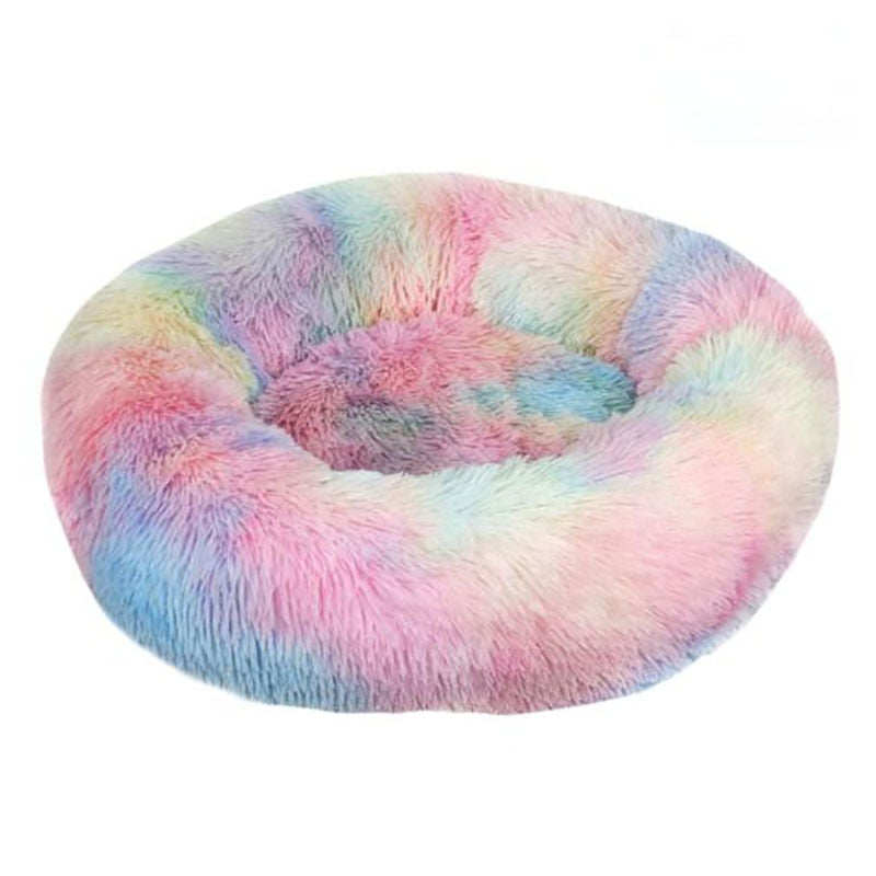 Dog Bed Super Soft Washable Long Plush Pet Kennel Deep Sleep Dog House Velvet Mats Sofa For Dog Basket Pet Cat Bed Drop shipping tie-dyed Multicolor, 40CM