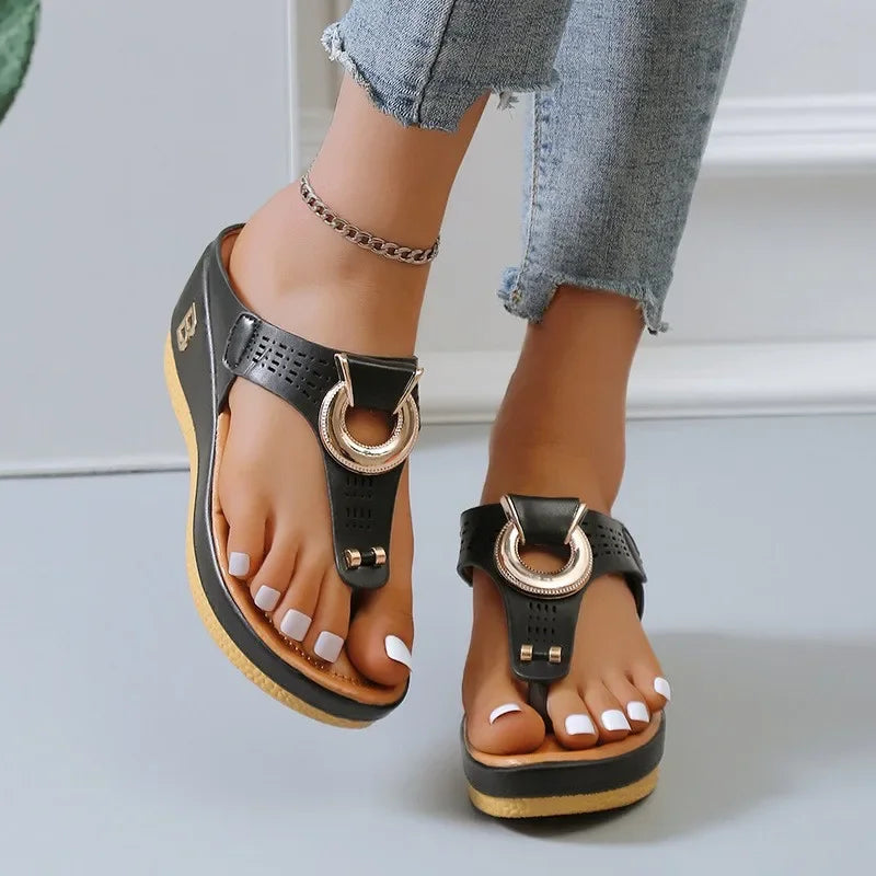 Summer Sandals Women New Open Toe Beach Shoes Flip Flops Wedges Comfortable Slippers Cute Sandals Plu Chaussure Femme