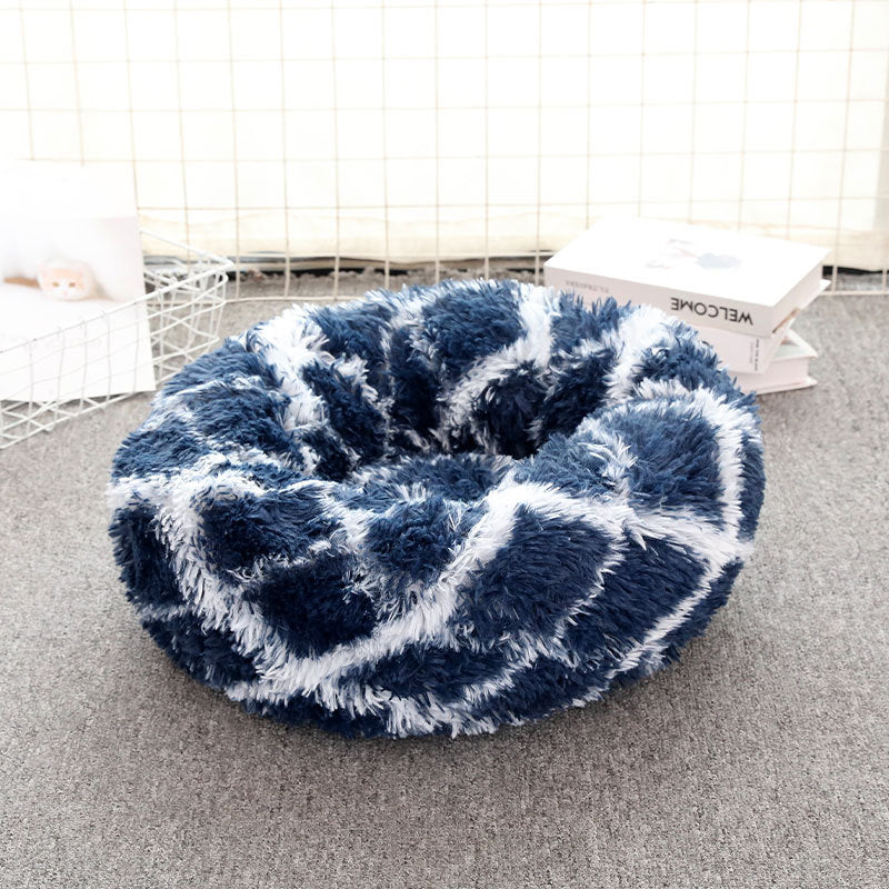 Dog Bed Super Soft Washable Long Plush Pet Kennel Deep Sleep Dog House Velvet Mats Sofa For Dog Basket Pet Cat Bed Drop shipping Navy blue, 40CM