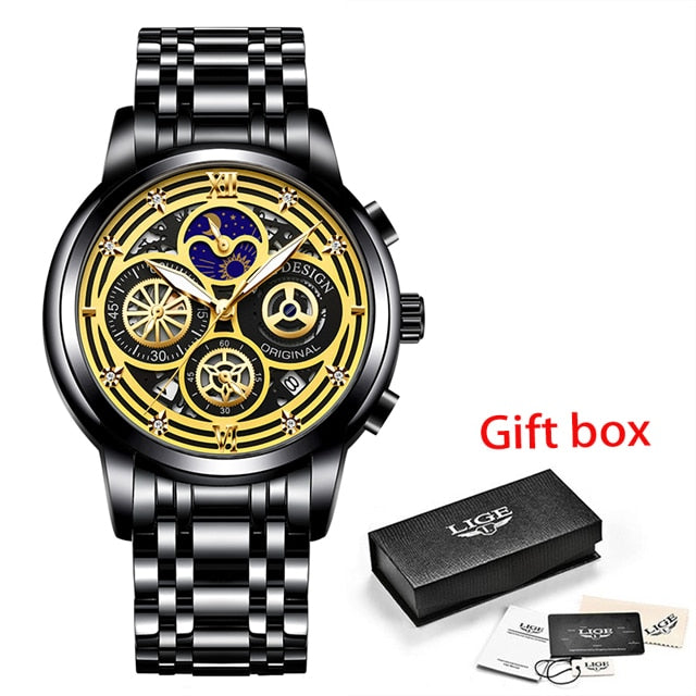 Ladies Watch Woman Luxury Fashion Waterproof Watch for Women Watches Quartz Stainless Steel Clock Gift Relogio Feminino+Box Black gold, China