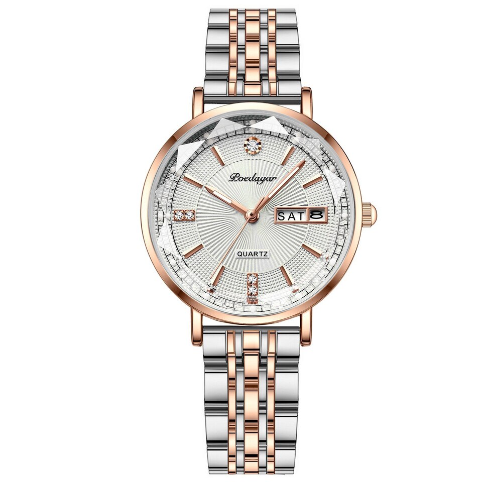 New Women Watch Rose Gold Fashion Quartz Watches Top Brand Luxury Ladies Wristwatch Waterproof Date Week Girlfriend Gift