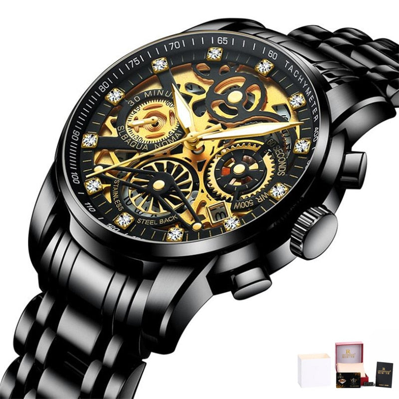 Rotating Window Men Watches Luxury Fashion Luminous Date Men Quartz Watch Waterproof Male Clock Relogio Black with Box