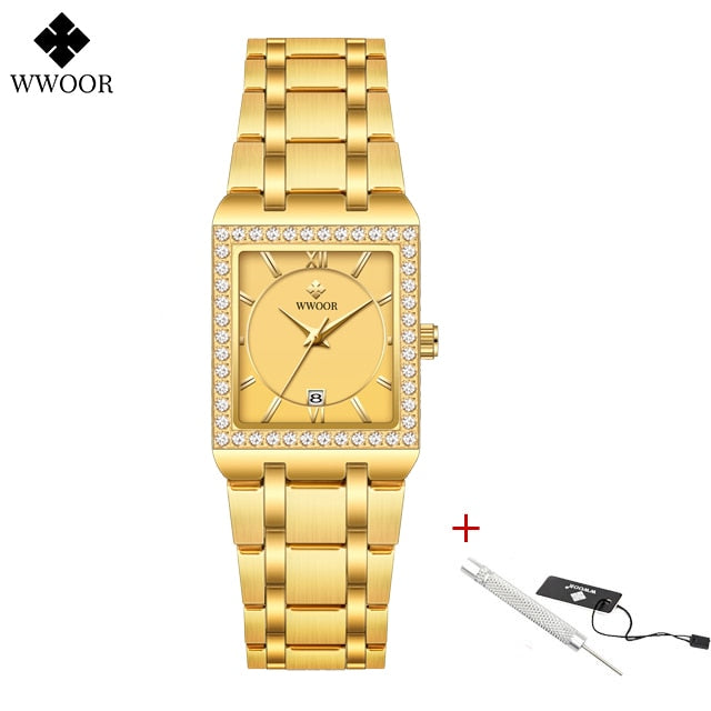 New Fashion Ladies Diamond Watch Top Brand Luxury Square Wrist Watch Simple Women Dress Small Watch Relogio Feminino Gold gold