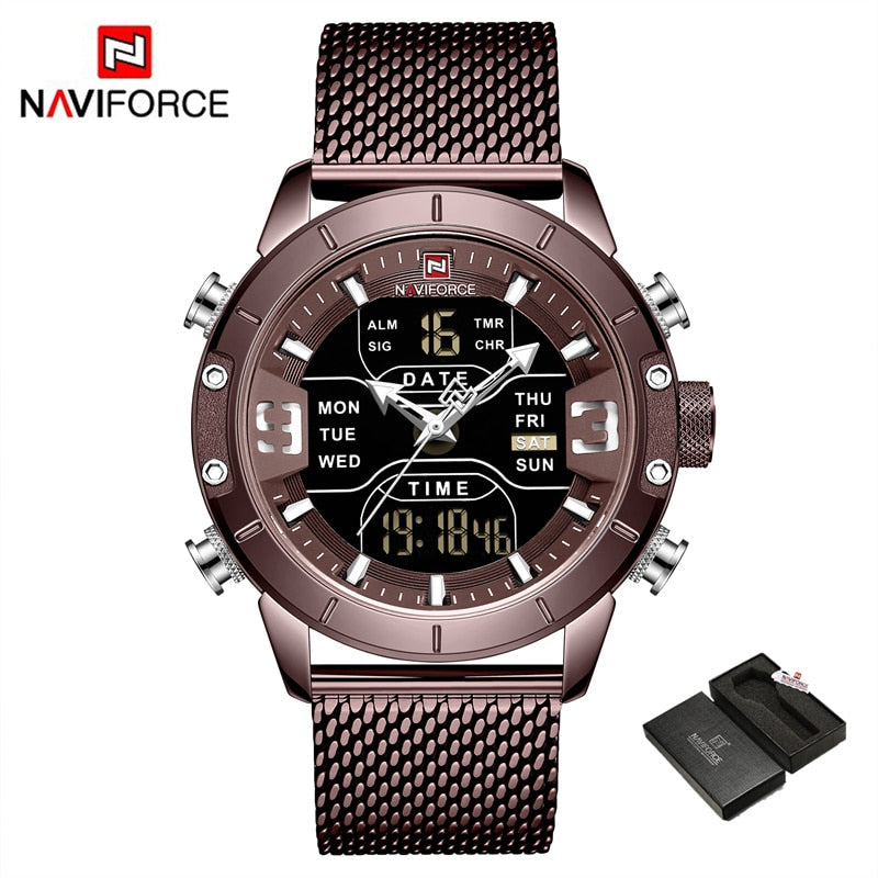 Men Watch Top Luxury Brand Men Military Sport Quartz Wrist Watches Stainless Steel LED Digital Clock Relogio Masculino CECE BOX, China