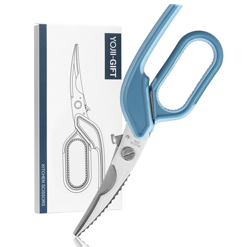 Multifunctional Kitchen Scissors Chicken Bone Kitchen Shears Raptor Meat Cutter Stainless Steel Fish Scissors Scale Cook Scissor Blue