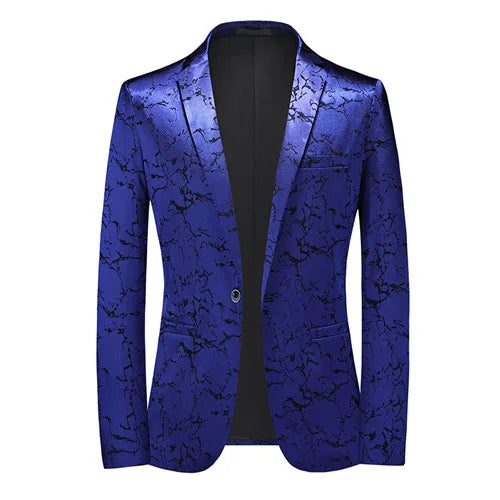 New Classic Black Jacquard Men Business Casual Wedding Party Tuxedo Dress Blazers Slim Fit Blue 9950, Asian Size S