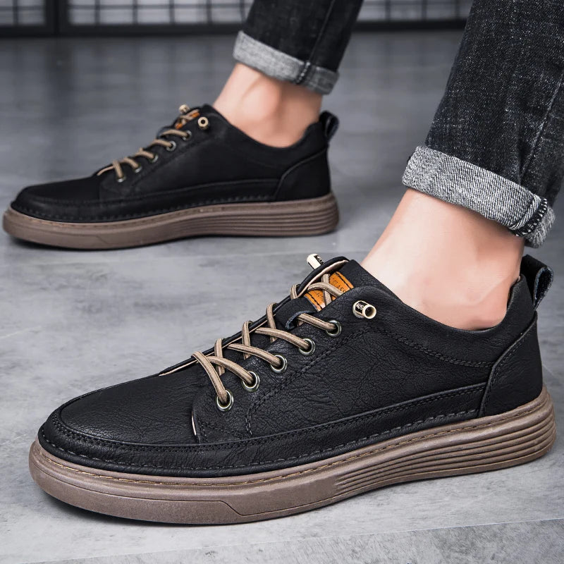 Italian Casual Shoes Men's Lace Up Oxford Shoes Genuine Leather Thick Bottom Outdoor Walking Shoes Black Office Men Dress Shoes