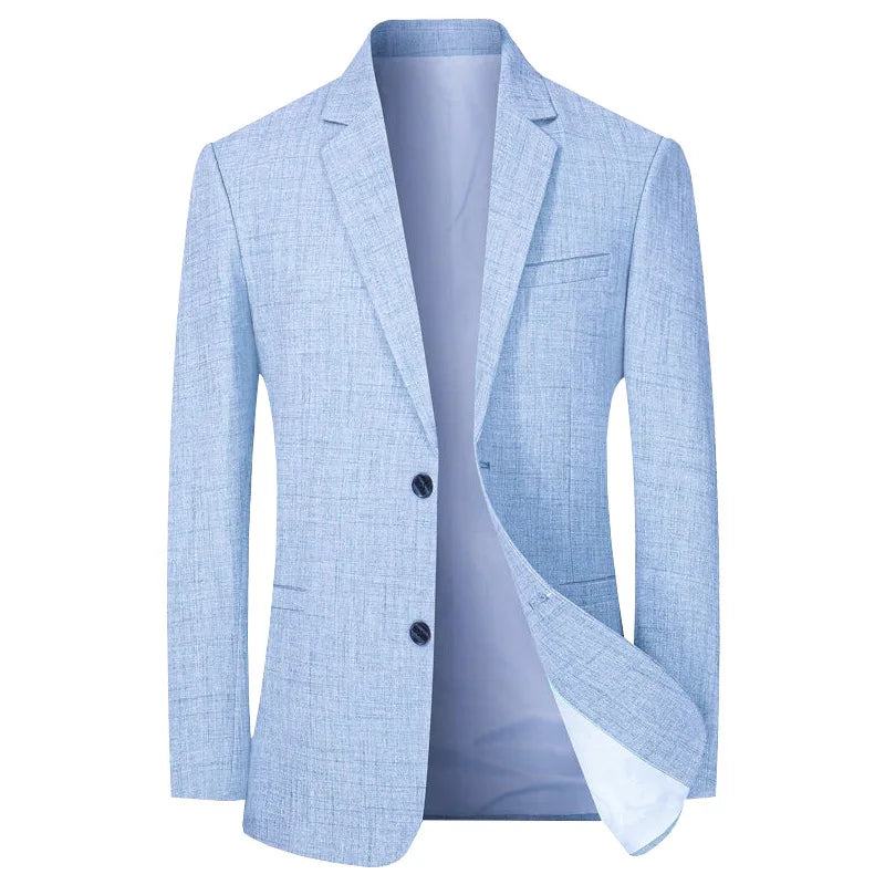 New Men Jacket Thin Blazers Spring Autumn Solid Business Casual Suit Jacket Men Clothing  Blazer Light blue, Asia 3XL 76-81kg