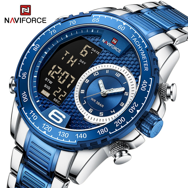 NAVIFORCE Luxury Brand New Watch for Men Stainless Steel Dual Display Quartz Wrist Watches Waterproof Military Sports Male Clock