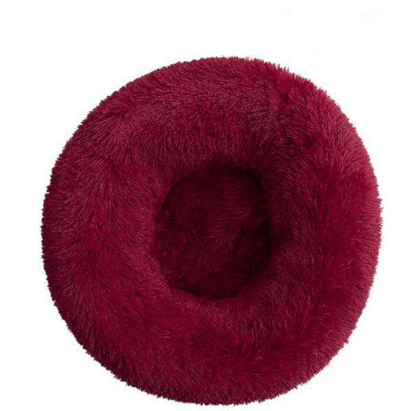 Lit rond en peluche doux pour animal de compagnie chat et chien, panier en fourrure, pour la maison, couchage douceur des animaux, pour petits chiots et chatons, parfait en hiver Wine Red, 30CM