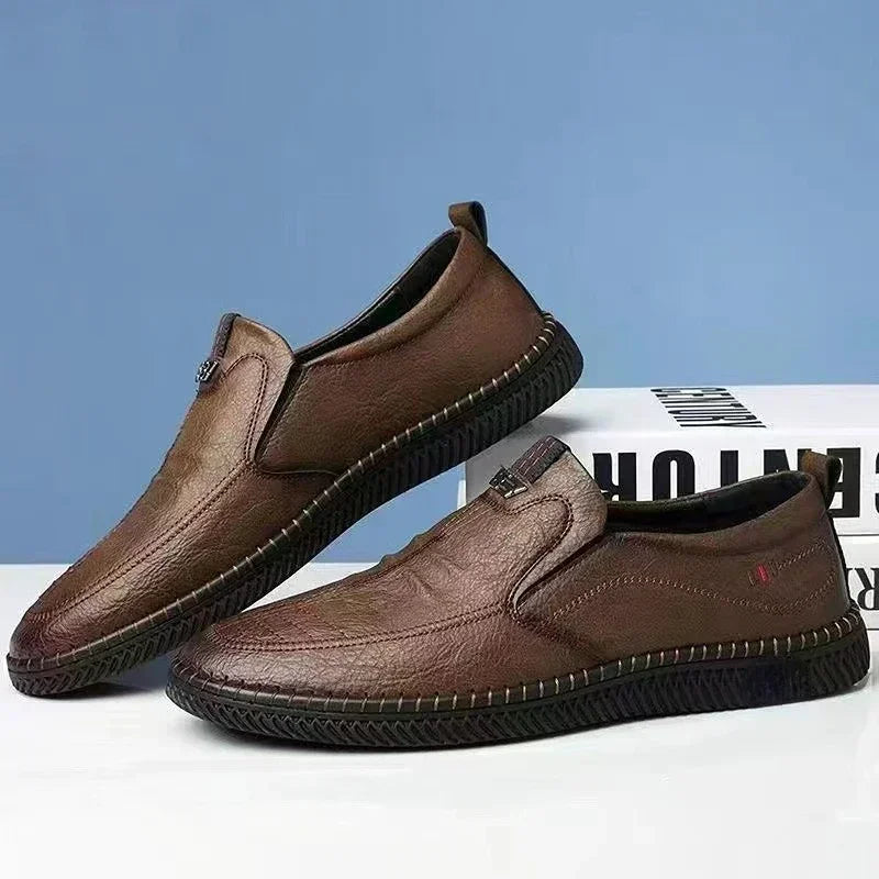 Leather Men Shoes Breathable Business Summer Slip on Loafers Man Casual Black Flats Driving Walking Shoes Moccasins