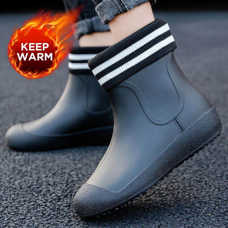 German Non-slip Rain Shoes Men Mid-calf Warm Rain Boots Plus Velvet Waterproof Shoes Kitchen Shoes Car Wash Fishing Shoes Women