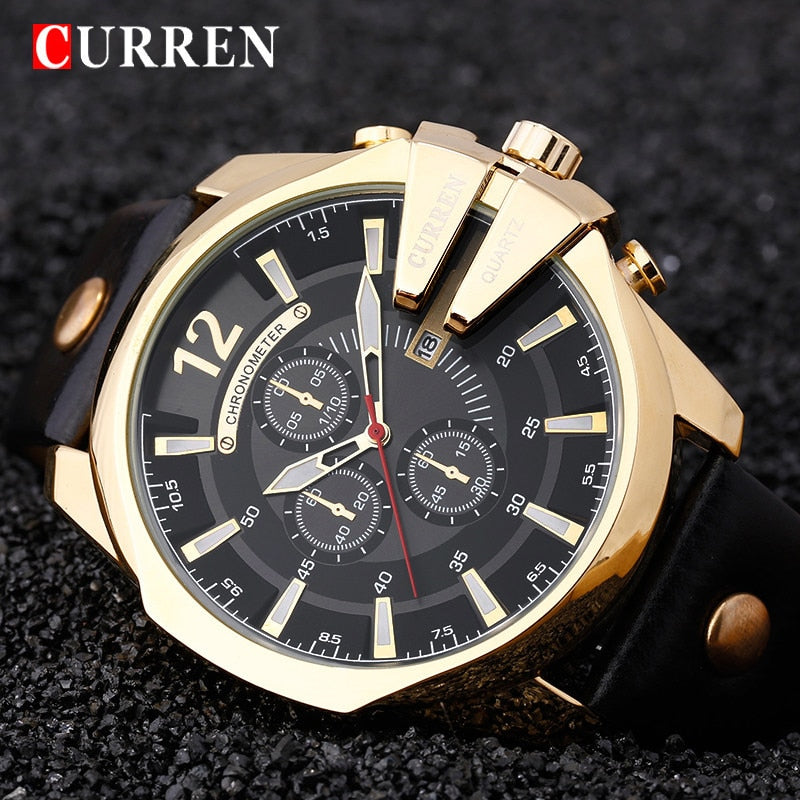 Men Watches Top Brand Luxury Gold Male Watch Fashion Leather Strap Outdoor Casual Sport Wristwatch With Big Dial