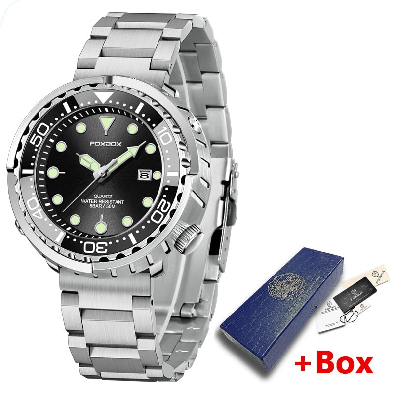 New Men Watches 5ATM Sports Waterproof Quartz Wristwatch Luminous Clock with Steel Bezel Watch for Men Relogio Masculino+Box Black-03L