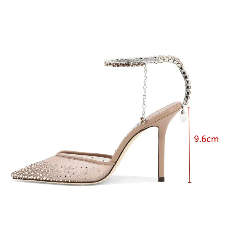 Ankle Strap Women Pumps Elegant Pointed toe Mesh Slingback Stiletto High heels Office Dress Shoes